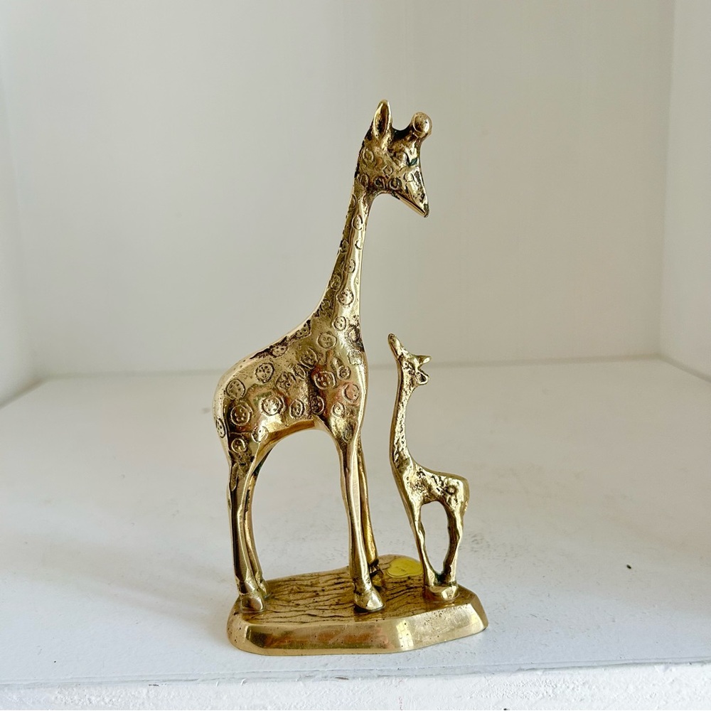 Vintage MCM Brass Giraffe Mother and Baby